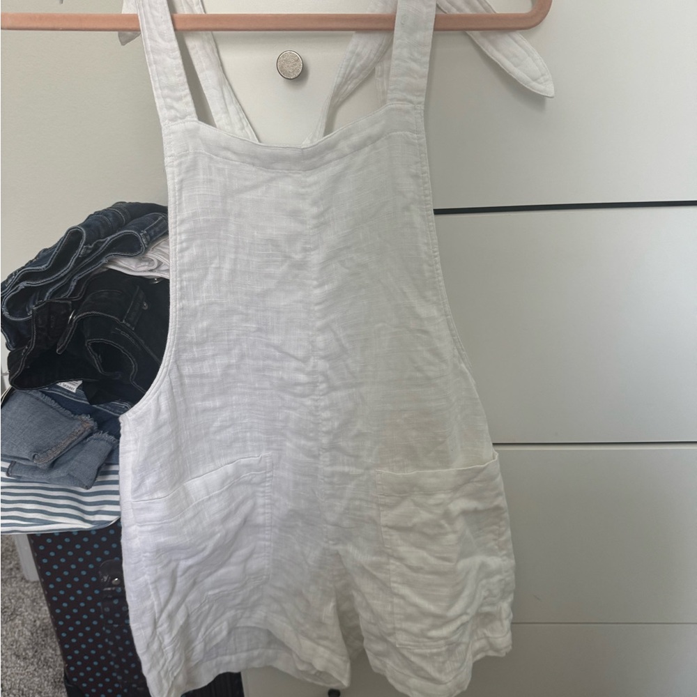 Aerie White Linen Overalls